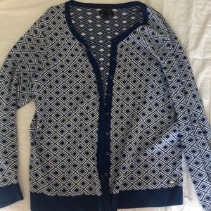 Tommy Hilfiger Blue and White Geometric Cardigan